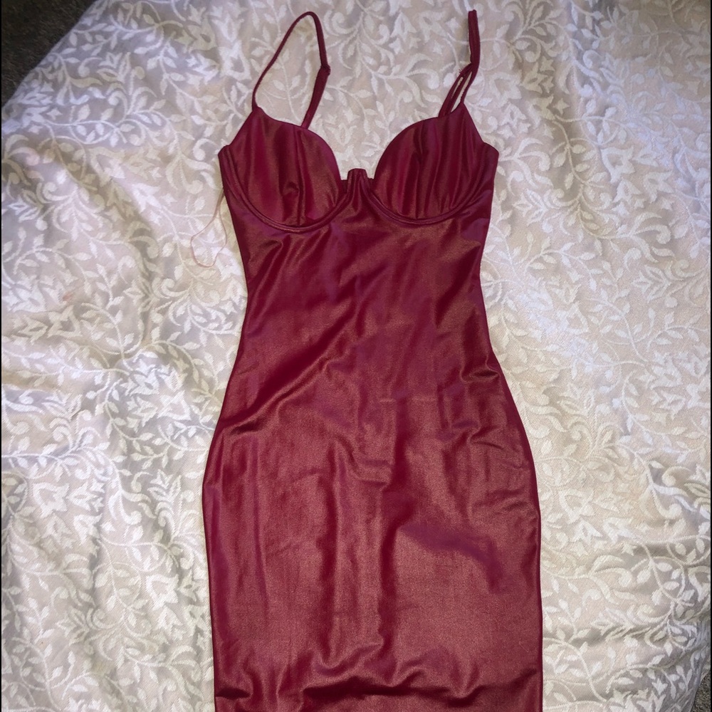 Fashion Nova Burgundy Bodycon Maxi Dress